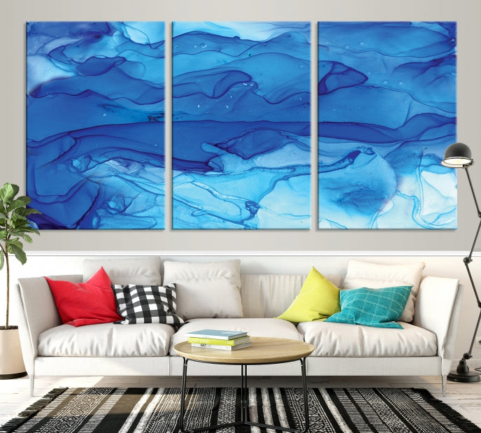 Blue Nautical Modern Abstract Painting on Original Canvas Wall Art Giclee Print