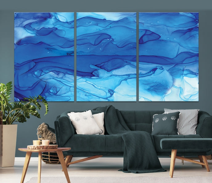 Blue Nautical Modern Abstract Painting on Original Canvas Wall Art Giclee Print