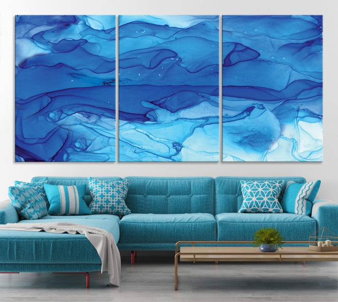 Blue Nautical Modern Abstract Painting on Original Canvas Wall Art Giclee Print