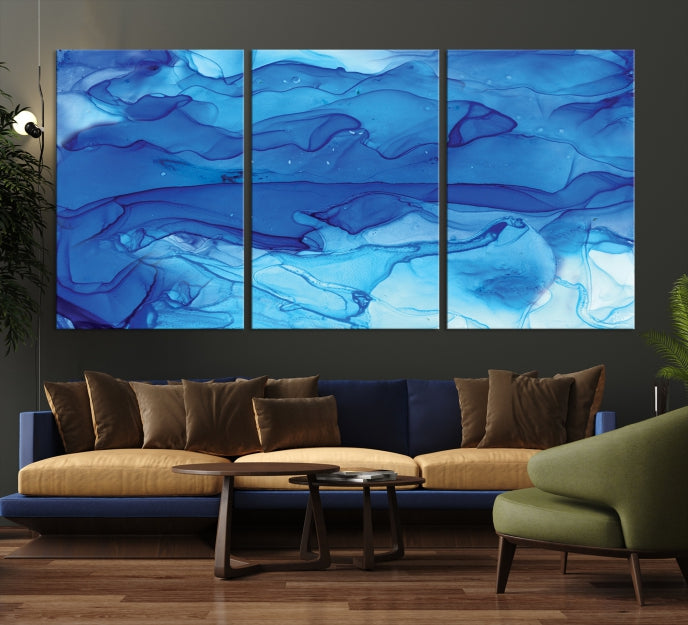 Blue Nautical Modern Abstract Painting on Original Canvas Wall Art Giclee Print