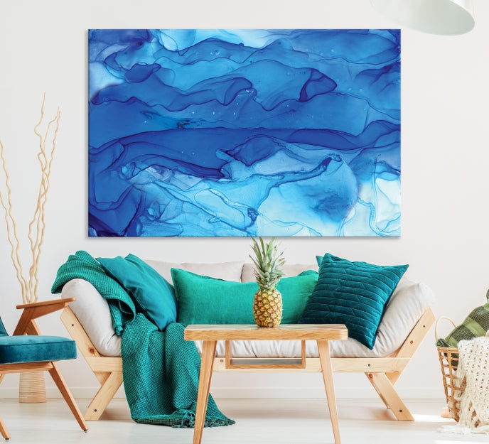 Blue Nautical Modern Abstract Painting on Original Canvas Wall Art Giclee Print