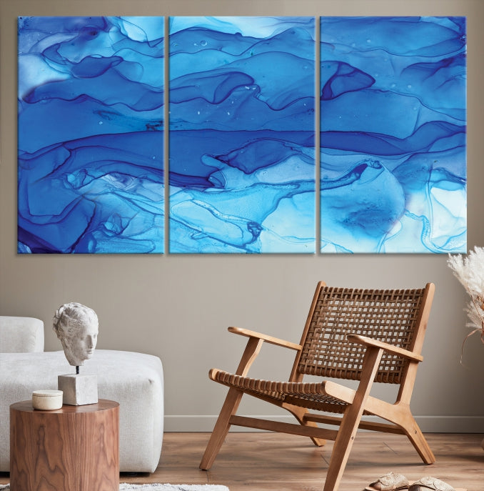 Blue Nautical Modern Abstract Painting on Original Canvas Wall Art Giclee Print