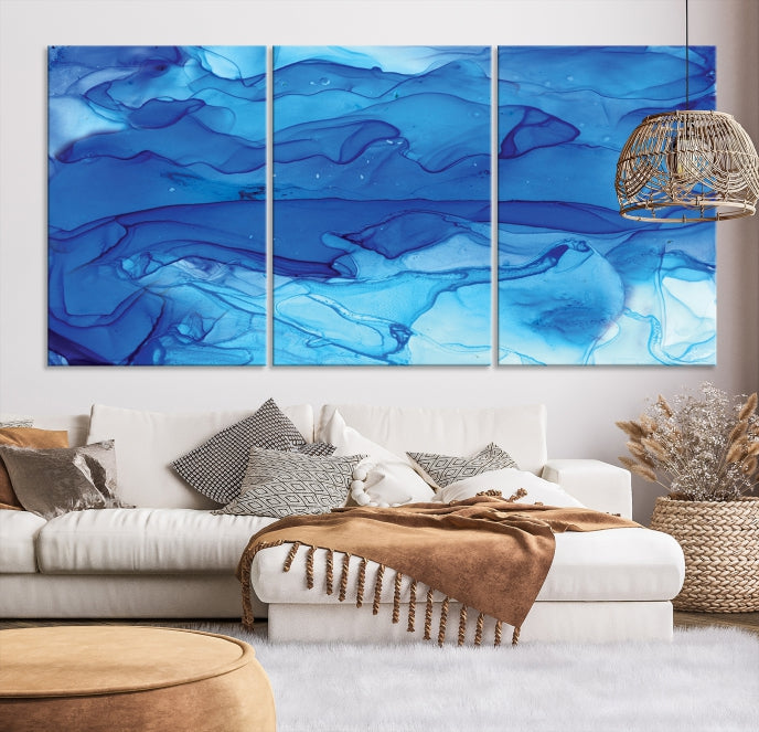 Blue Nautical Modern Abstract Painting on Original Canvas Wall Art Giclee Print