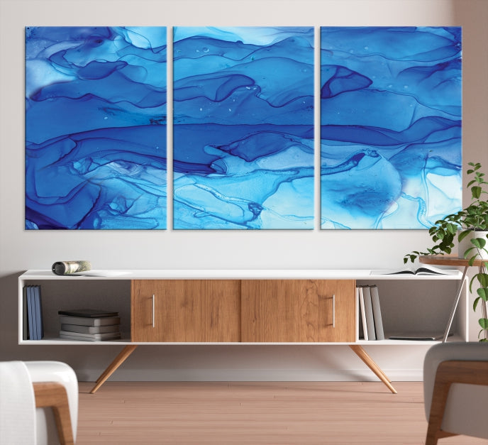 Blue Nautical Modern Abstract Painting on Original Canvas Wall Art Giclee Print