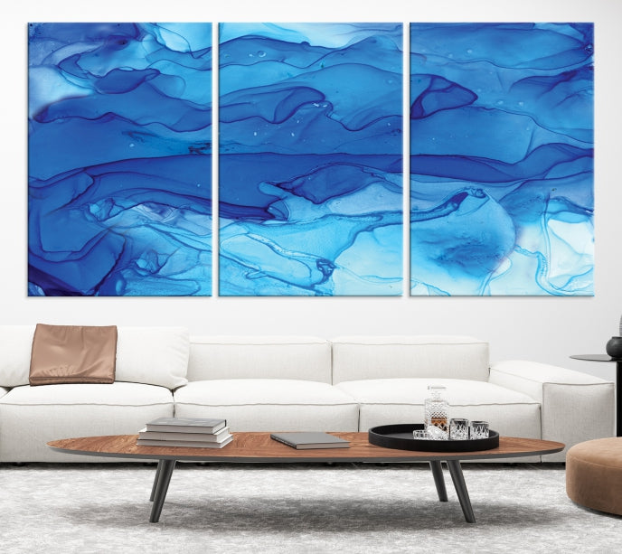 Blue Nautical Modern Abstract Painting on Original Canvas Wall Art Giclee Print