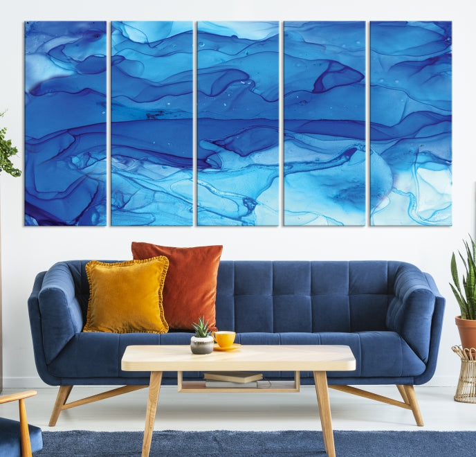 Blue Nautical Modern Abstract Painting on Original Canvas Wall Art Giclee Print