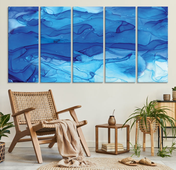 Blue Nautical Modern Abstract Painting on Original Canvas Wall Art Giclee Print