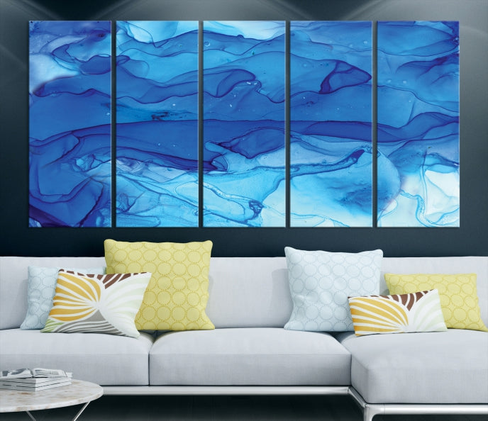 Blue Nautical Modern Abstract Painting on Original Canvas Wall Art Giclee Print