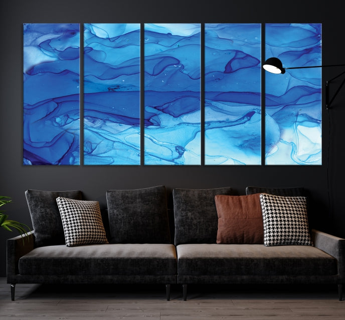 Blue Nautical Modern Abstract Painting on Original Canvas Wall Art Giclee Print