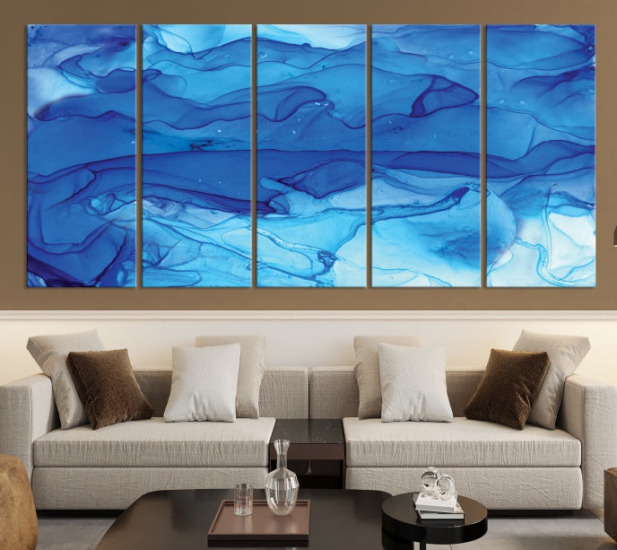 Blue Nautical Modern Abstract Painting on Original Canvas Wall Art Giclee Print