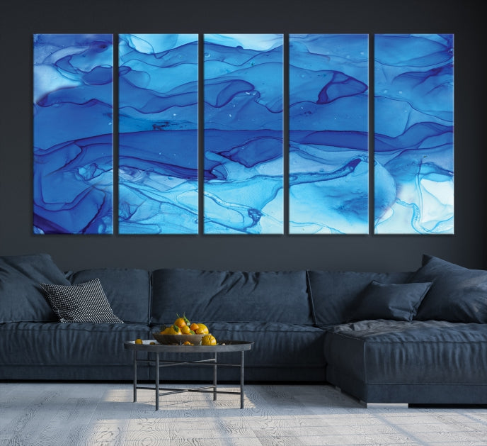 Blue Nautical Modern Abstract Painting on Original Canvas Wall Art Giclee Print