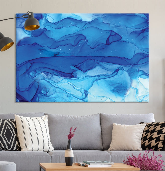 Blue Nautical Modern Abstract Painting on Original Canvas Wall Art Giclee Print