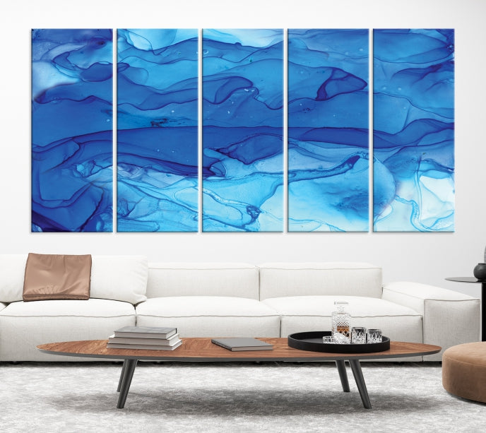 Blue Nautical Modern Abstract Painting on Original Canvas Wall Art Giclee Print