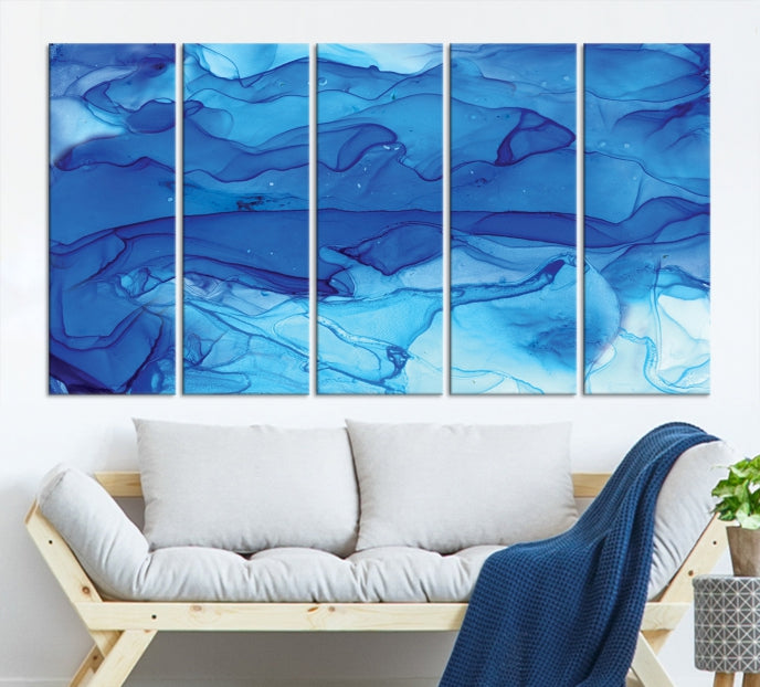 Blue Nautical Modern Abstract Painting on Original Canvas Wall Art Giclee Print