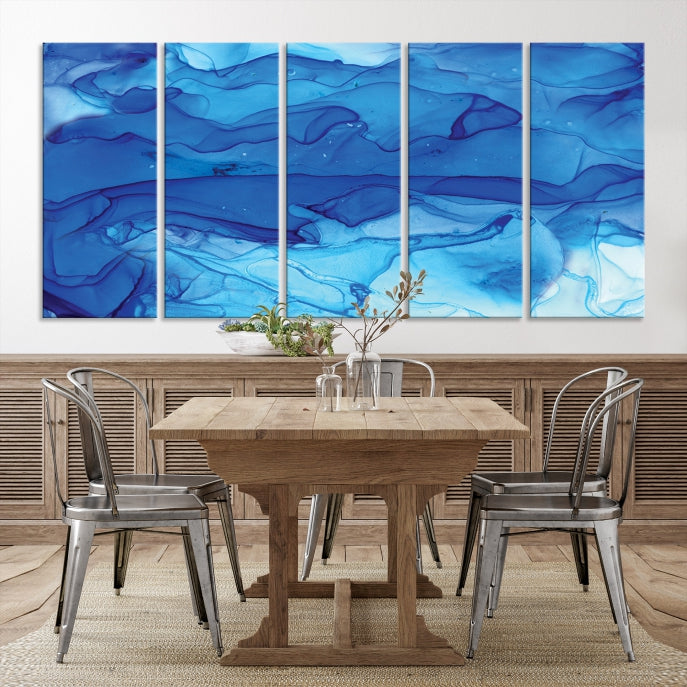 Blue Nautical Modern Abstract Painting on Original Canvas Wall Art Giclee Print