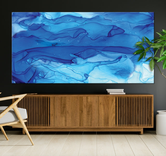 Blue Nautical Modern Abstract Painting on Original Canvas Wall Art Giclee Print