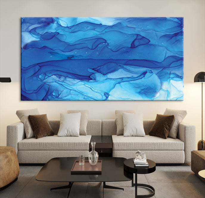 Blue Nautical Modern Abstract Painting on Original Canvas Wall Art Giclee Print