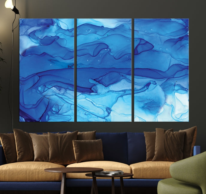 Blue Nautical Modern Abstract Painting on Original Canvas Wall Art Giclee Print