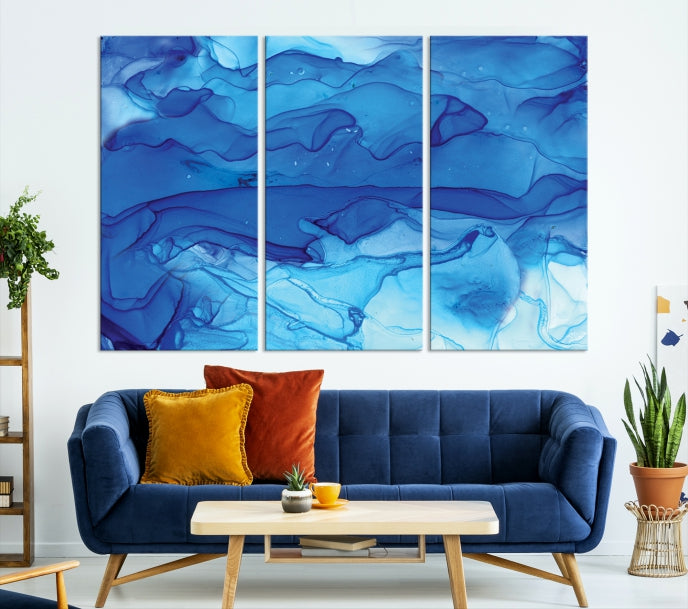 Blue Nautical Modern Abstract Painting on Original Canvas Wall Art Giclee Print