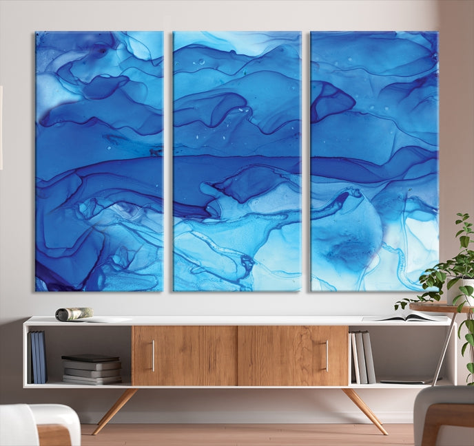 Blue Nautical Modern Abstract Painting on Original Canvas Wall Art Giclee Print