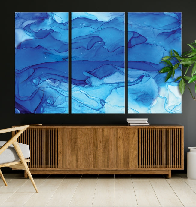 Blue Nautical Modern Abstract Painting on Original Canvas Wall Art Giclee Print