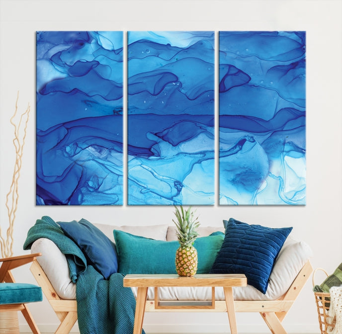 Blue Nautical Modern Abstract Painting on Original Canvas Wall Art Giclee Print