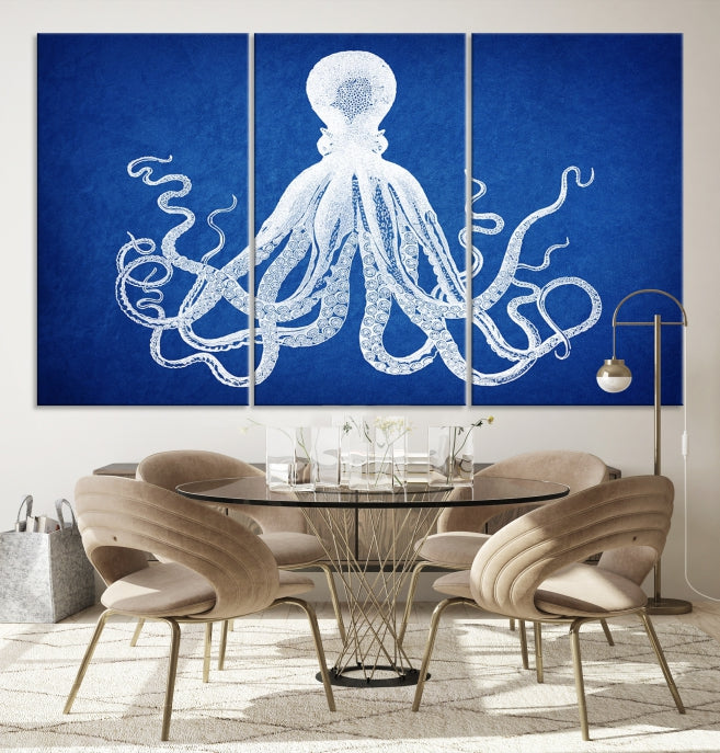 Blue Octopus Large Canvas Art Print for Office Home Decor