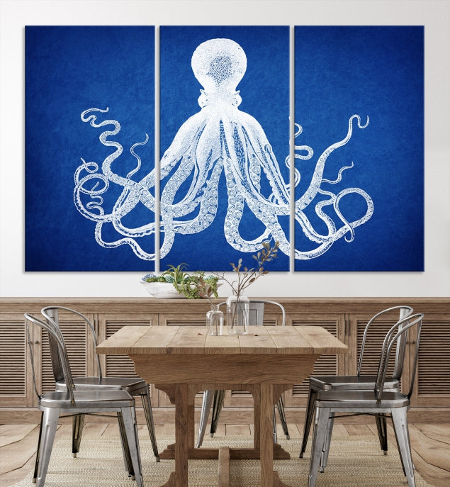 Blue Octopus Large Canvas Art Print for Office Home Decor