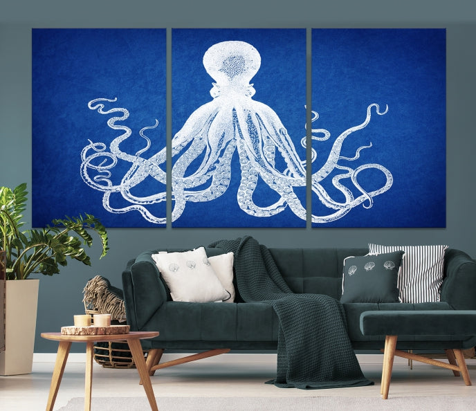 Blue Octopus Large Canvas Art Print for Office Home Decor