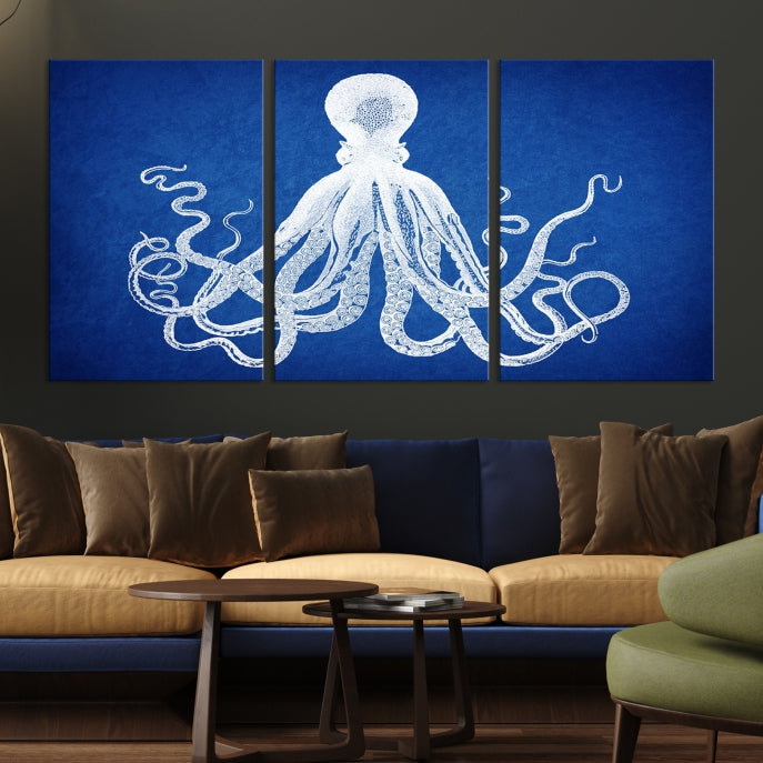 Blue Octopus Large Canvas Art Print for Office Home Decor