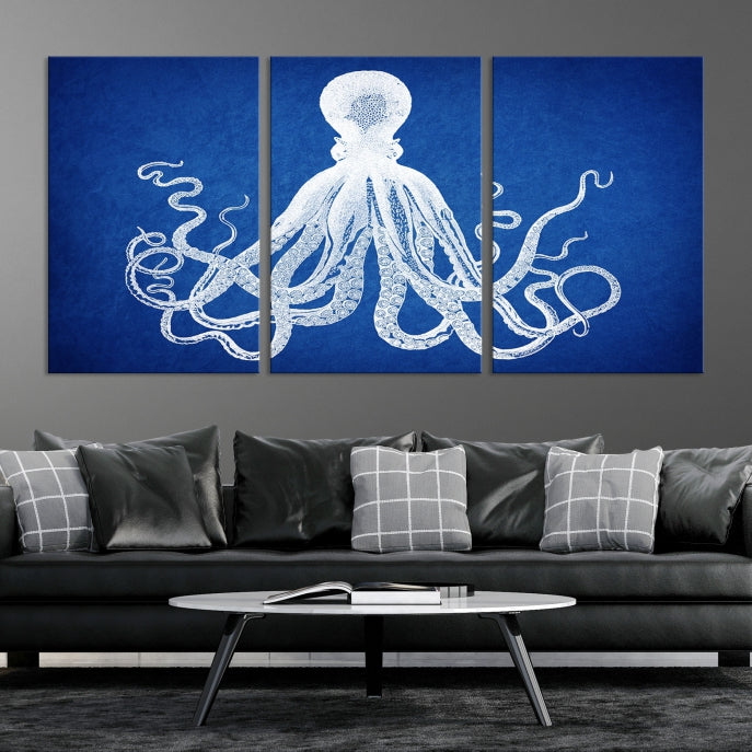 Blue Octopus Large Canvas Art Print for Office Home Decor