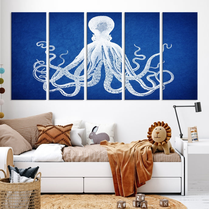 Blue Octopus Large Canvas Art Print for Office Home Decor