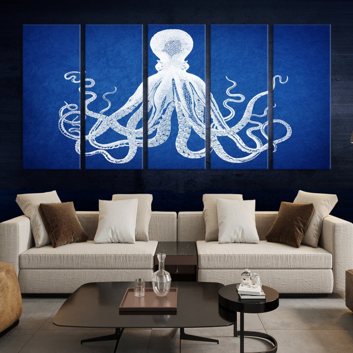 Blue Octopus Large Canvas Art Print for Office Home Decor