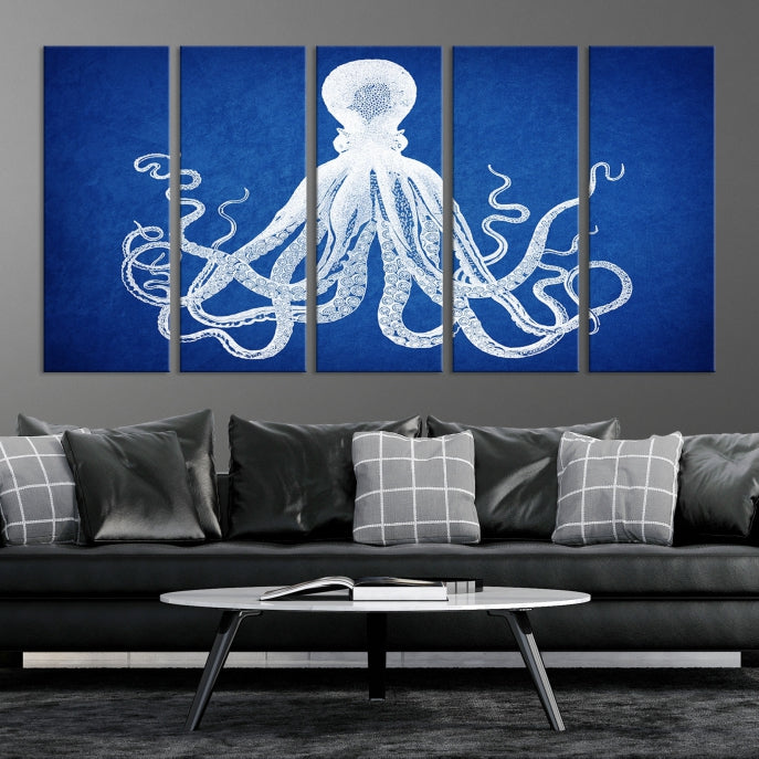 Blue Octopus Large Canvas Art Print for Office Home Decor