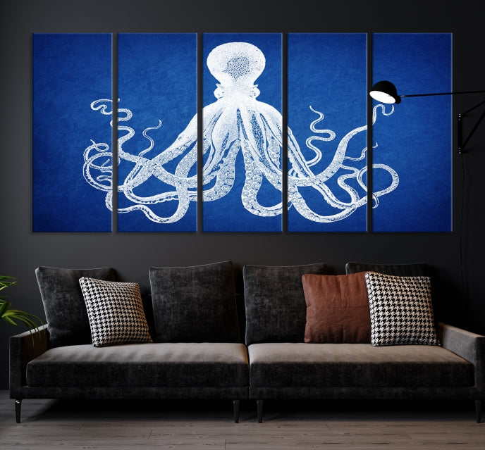 Blue Octopus Large Canvas Art Print for Office Home Decor