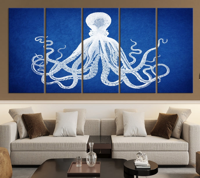 Blue Octopus Large Canvas Art Print for Office Home Decor