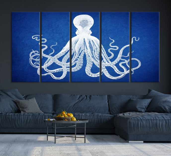 Blue Octopus Large Canvas Art Print for Office Home Decor