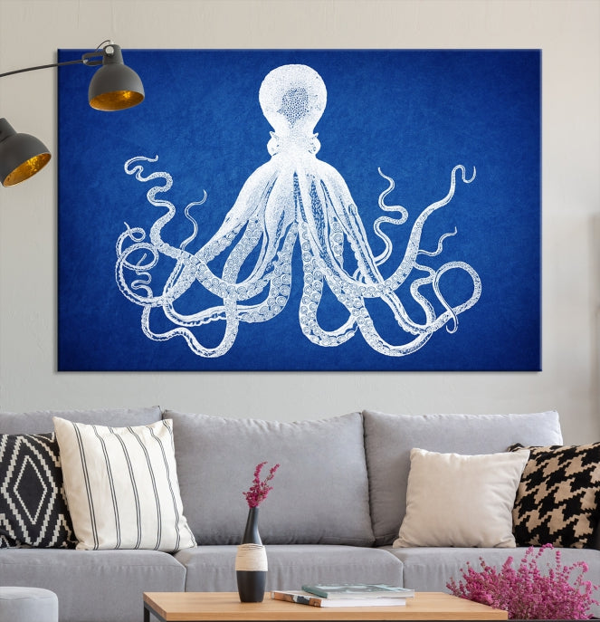 Blue Octopus Large Canvas Art Print for Office Home Decor