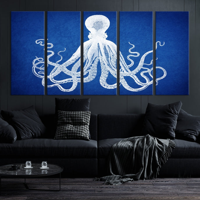 Blue Octopus Large Canvas Art Print for Office Home Decor