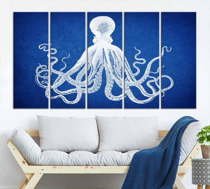 Blue Octopus Large Canvas Art Print for Office Home Decor