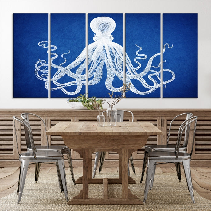 Blue Octopus Large Canvas Art Print for Office Home Decor