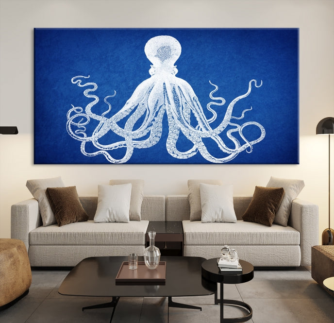 Blue Octopus Large Canvas Art Print for Office Home Decor