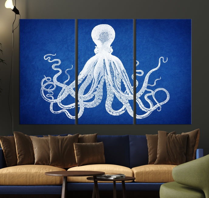 Blue Octopus Large Canvas Art Print for Office Home Decor