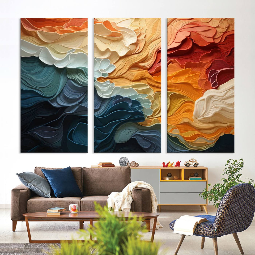 Blue Orange Abstract Wave Wall Art Canvas Print