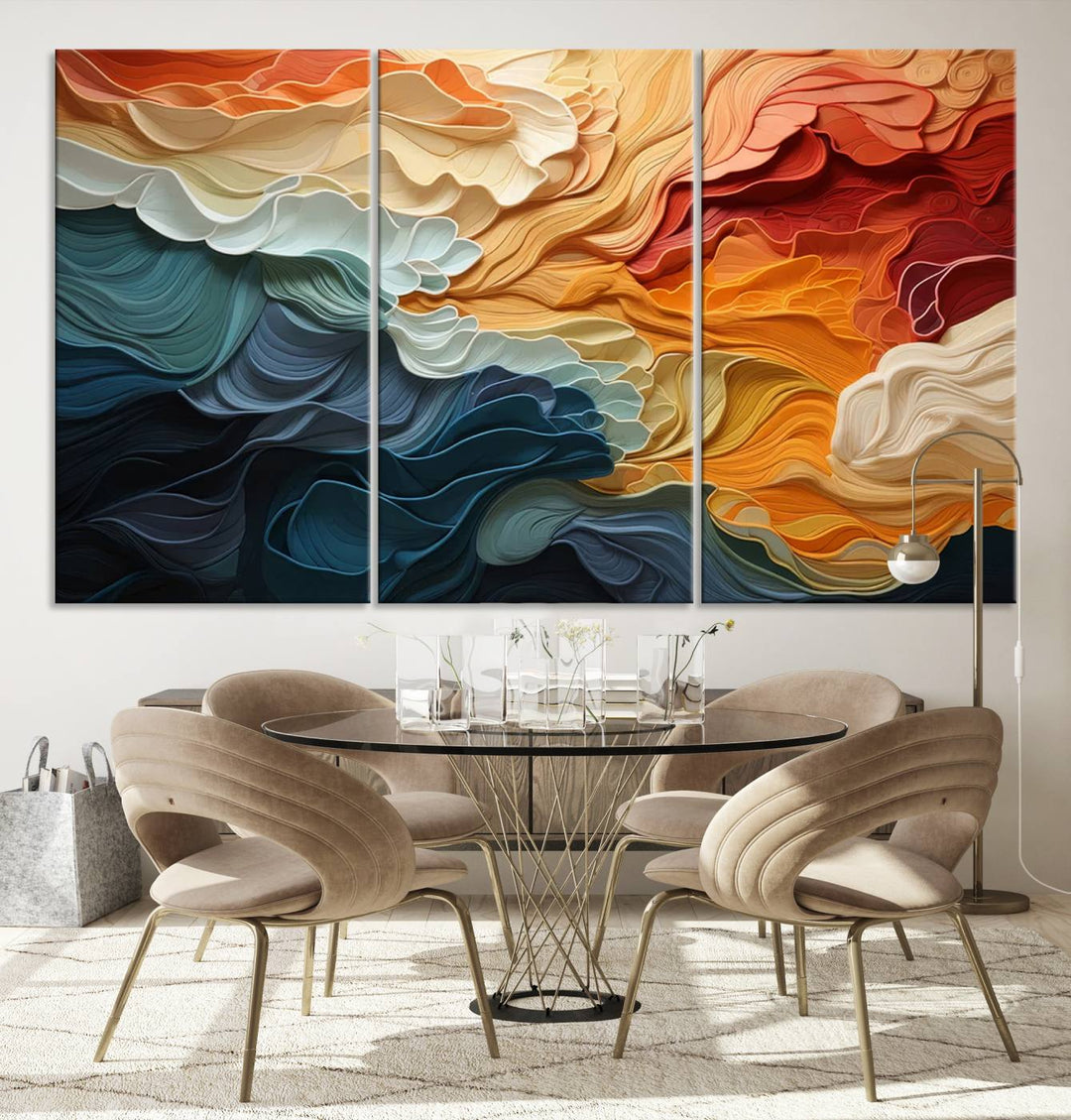 Blue Orange Abstract Wave Wall Art Canvas Print