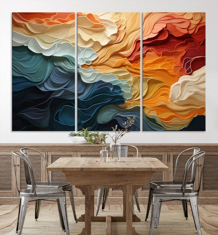 Blue Orange Abstract Wave Wall Art Canvas Print