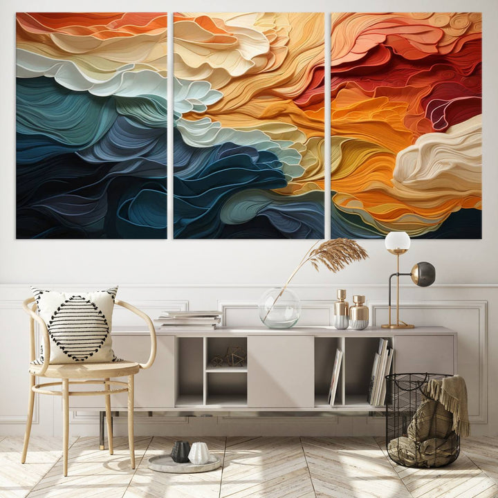 Blue Orange Abstract Wave Wall Art Canvas Print