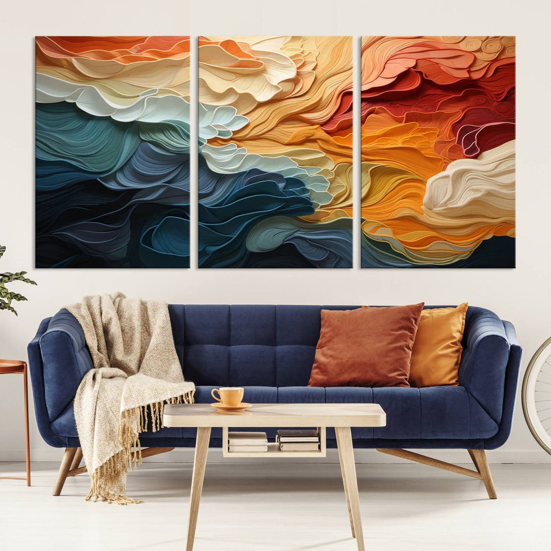 Blue Orange Abstract Wave Wall Art Canvas Print