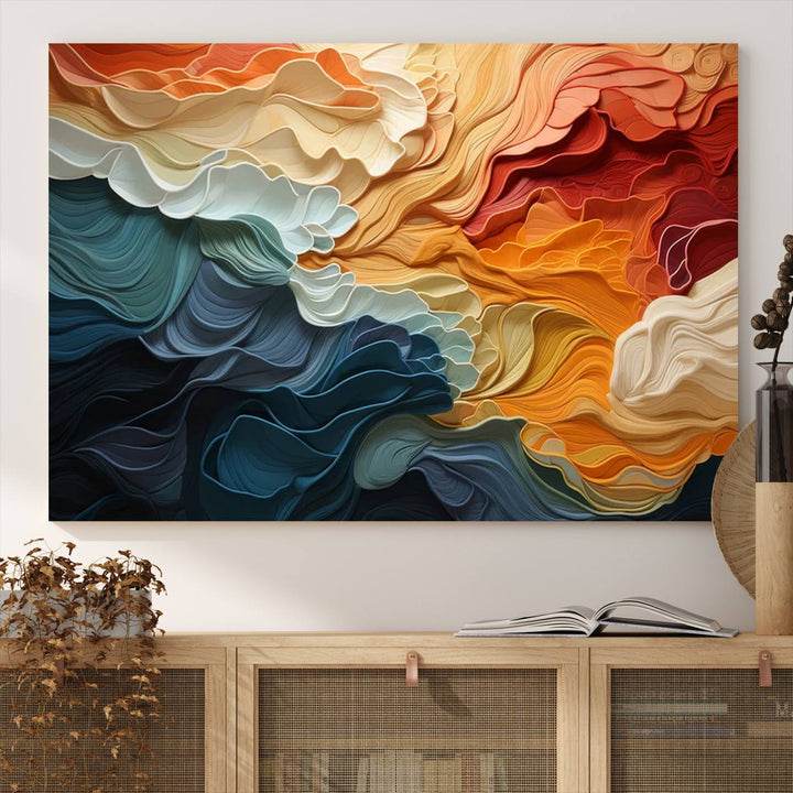 Blue Orange Abstract Wave Wall Art Canvas Print