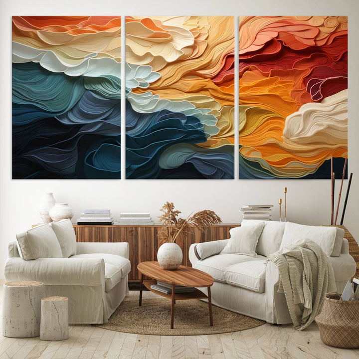 Blue Orange Abstract Wave Wall Art Canvas Print